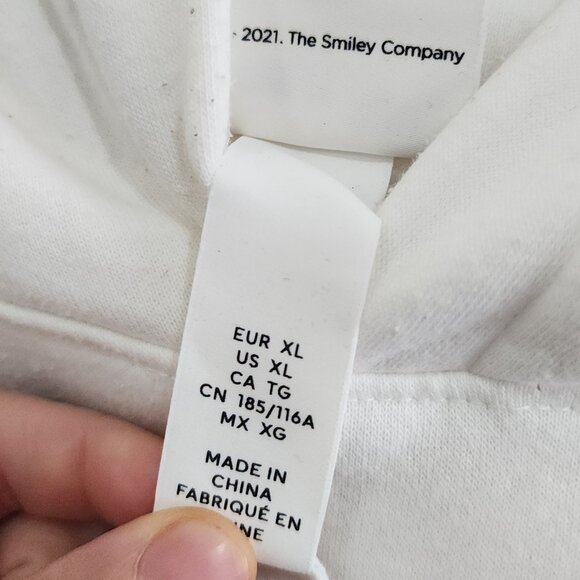 H&M Smiley Face Hoodie White Collab Graphic Pullover Sweatshirt Hoodie Men’s XL - Picture 14 of 14